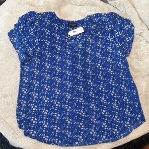 Talbots Cobalt Blue Top with White Floral Design